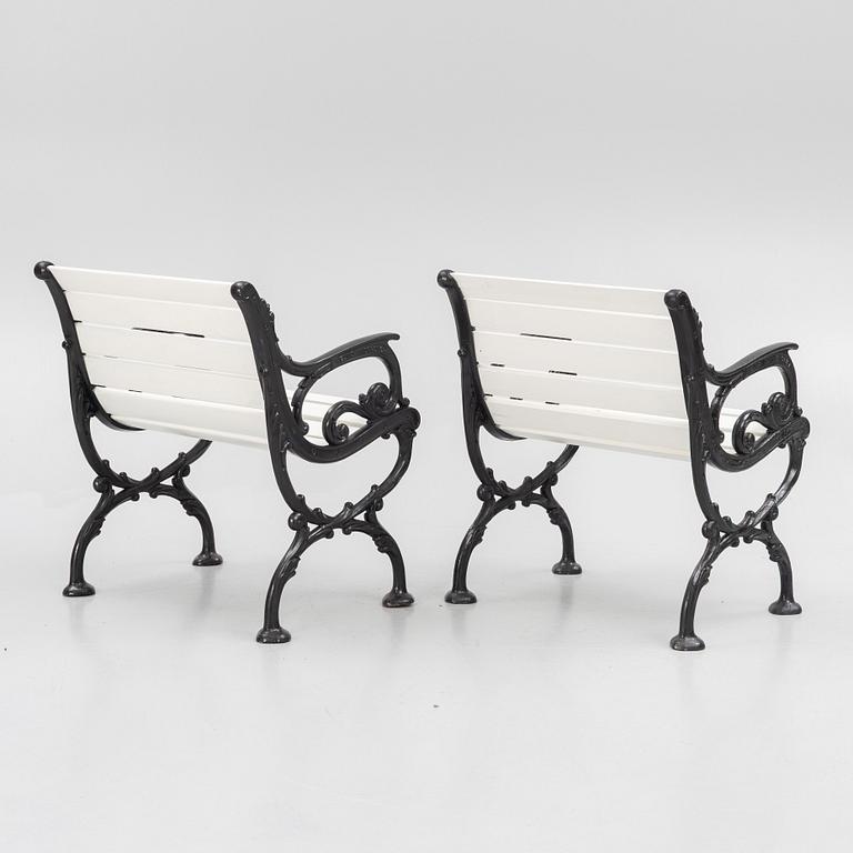 A pair of garden chairs, Melins Metallgjuteri, Anderstorp, second half of the 20th Century.