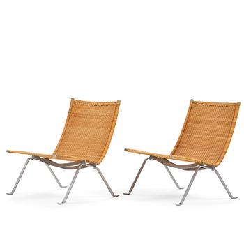 Poul Kjaerholm, a pair of, model "PK-22" easy chairs, likely by E Kold Christensen, reportedly 1970s.