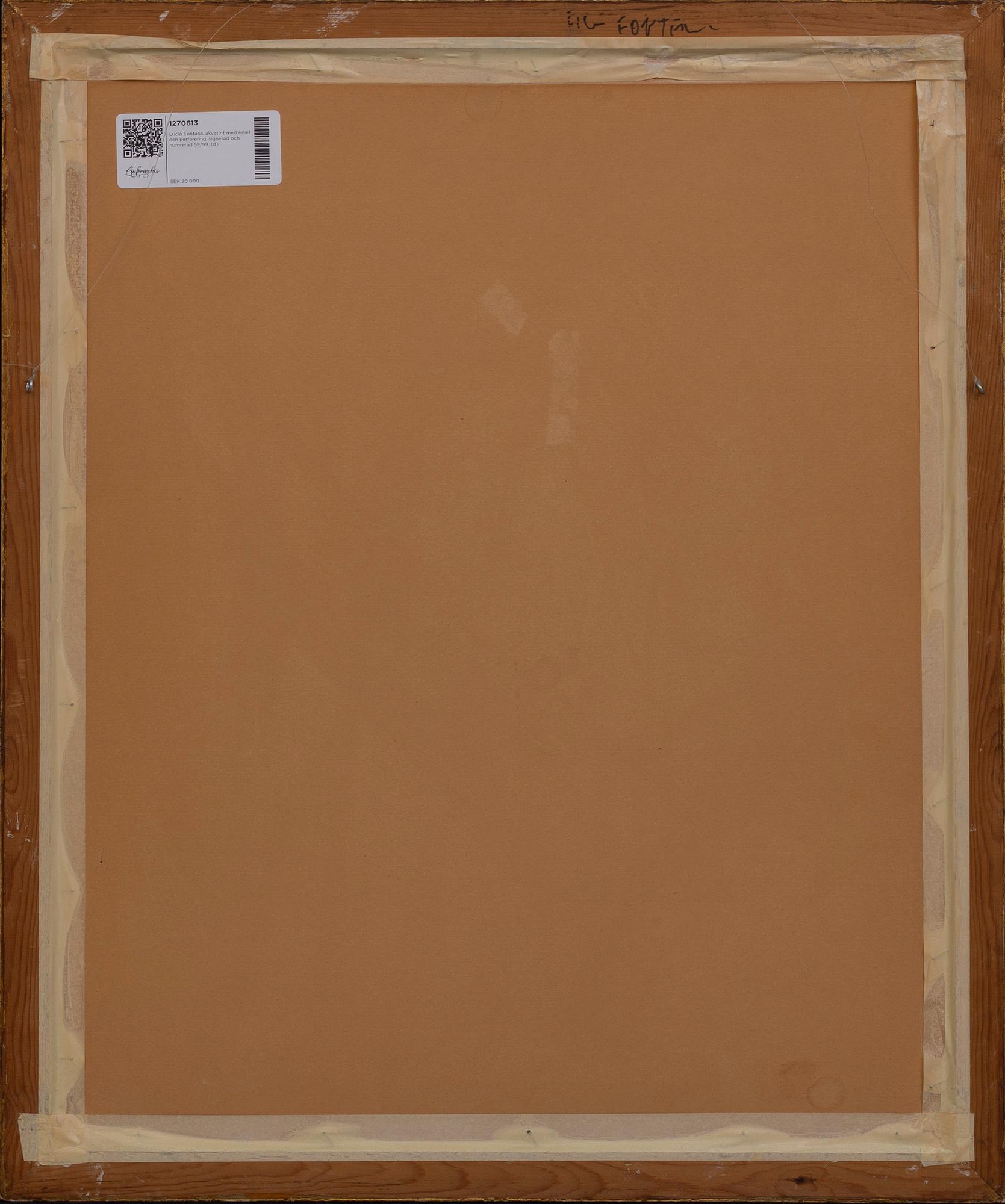 Lucio Fontana, a signed and numbered etching with relievo and perforation.