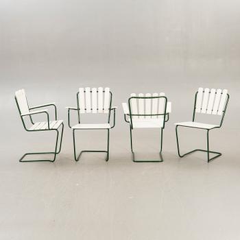 Garden group, 4 chairs, table, mid 1900s.