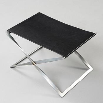A Poul Kjaerholm 'PK-91' steel and black leather stool, E Kold Christensen, Denmark.