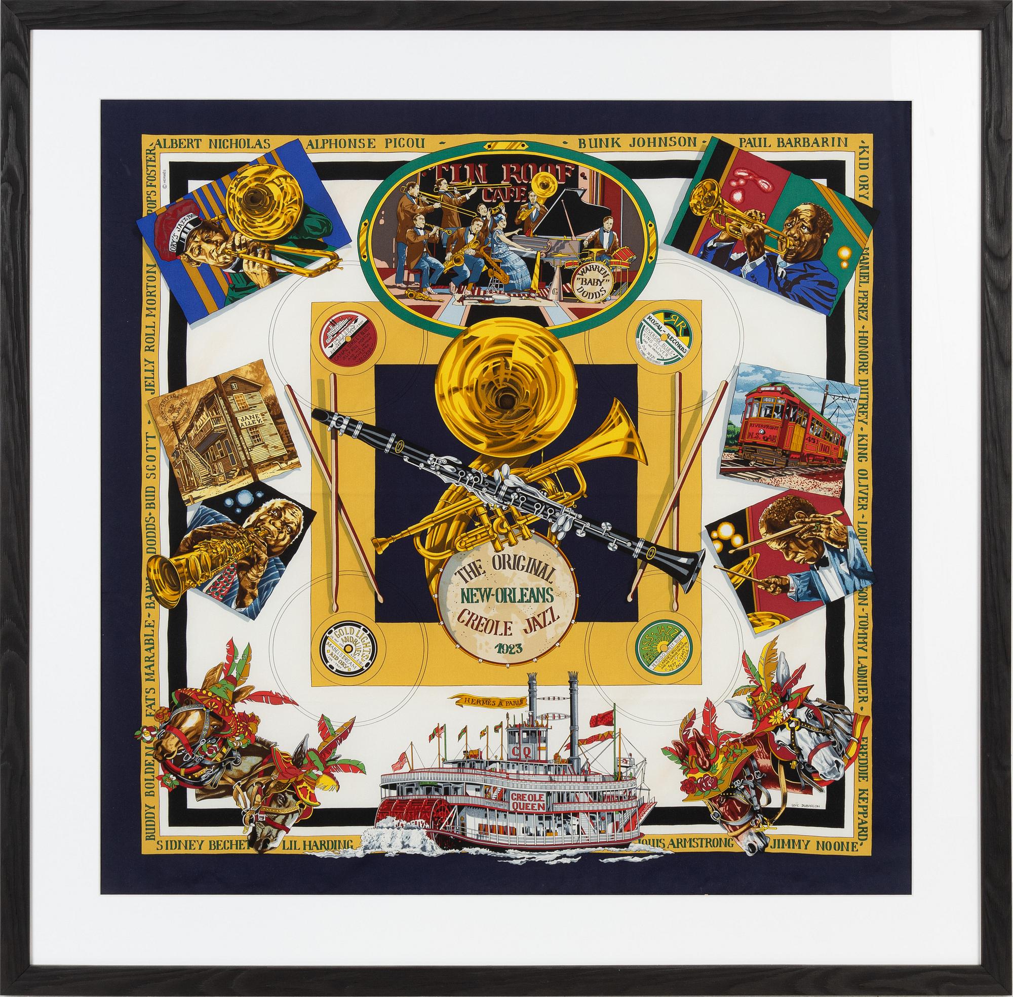 Hermès, a 'New Orleans Creole Jazz' silk scarf.