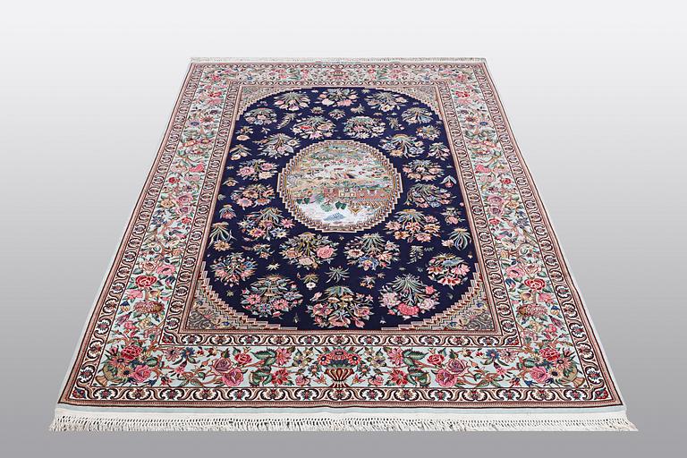 Matta Isfahan, part silk, ca 206 x 142 cm Signerad: hussien Rahimi.