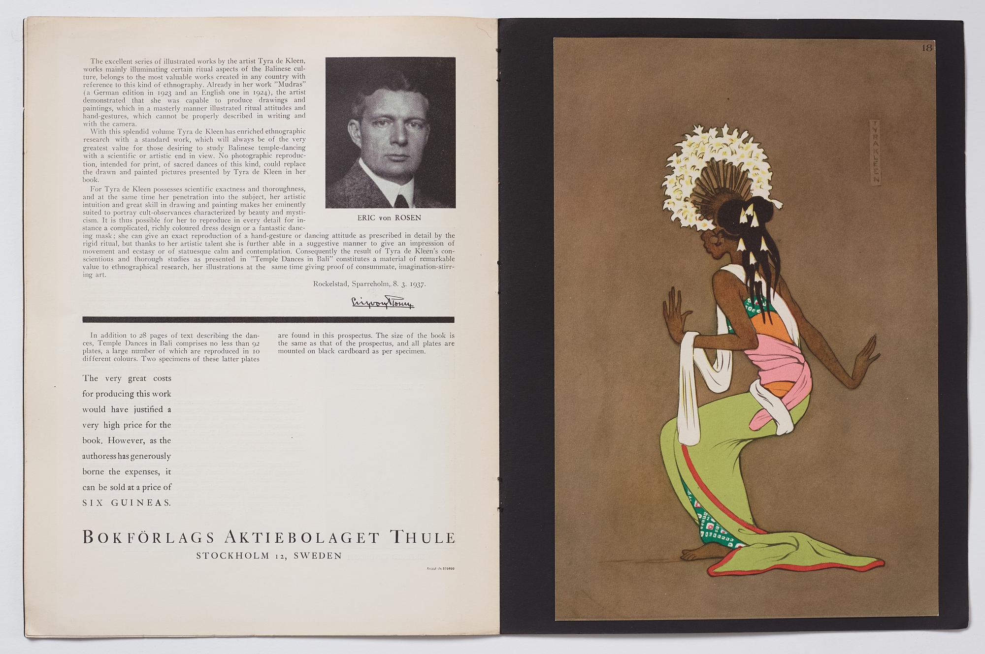 Tyra Kleen, fyra häften med åtta tryckta planscher (varav en dublett), "Temple Dances and Musical Instruments in Bali".