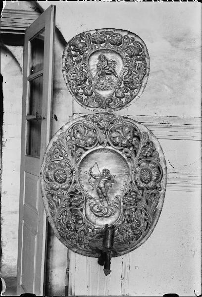 A set of four Swedish Baroque repoussé silvered brass reflector one-branch reflector plates, ca 1690-1700.
