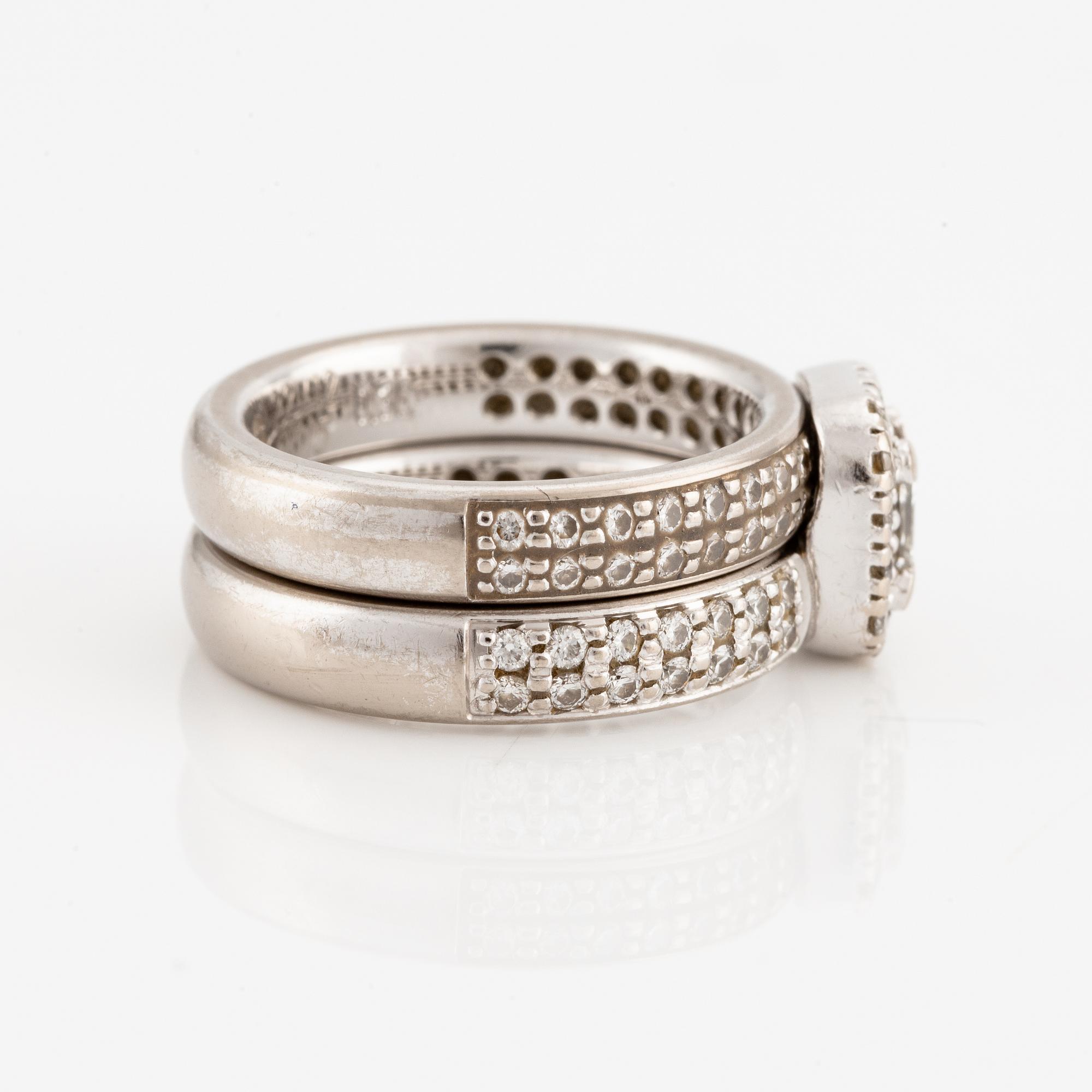 Lars Wallin, rings, 2 pieces, "Ferry", 18K white gold with princess-cut and brilliant-cut diamonds.