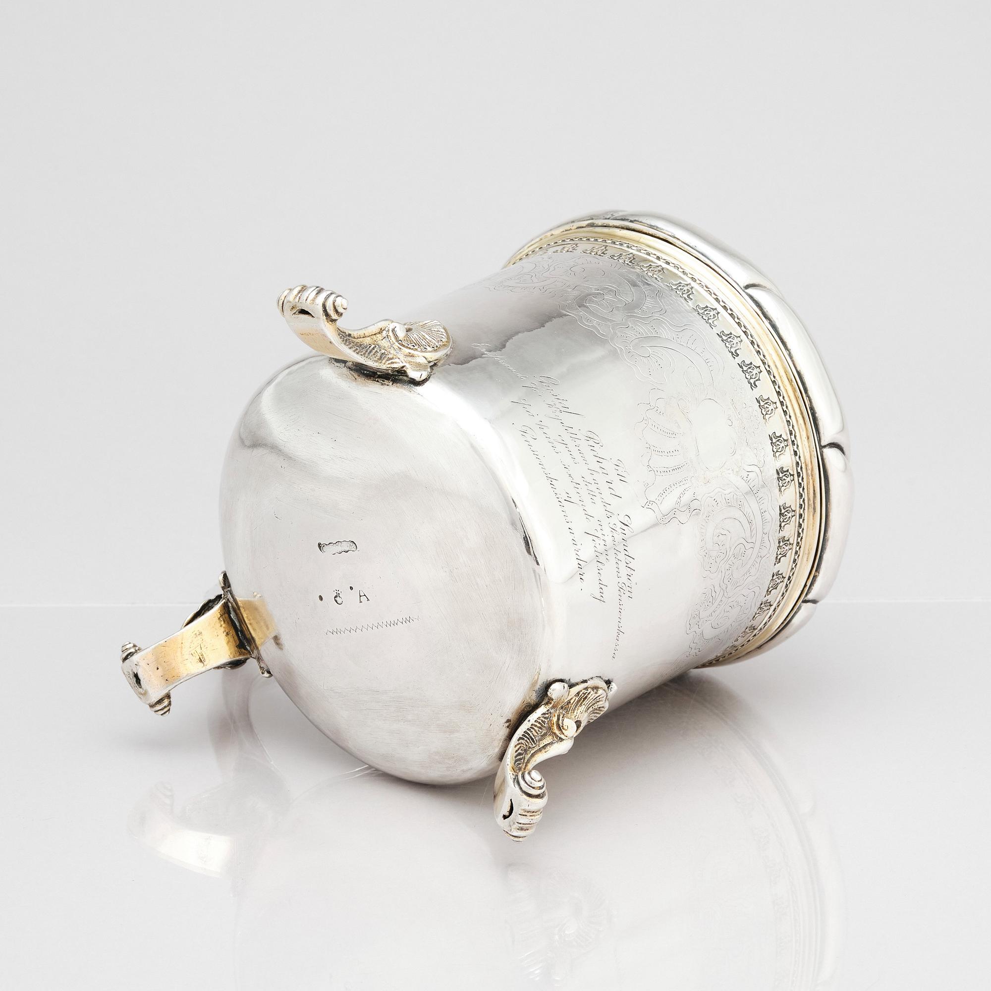 A Swedish Baroque parcel-gilt silver tankard, mark of Carl Fahlberg, Uppsala 1759.