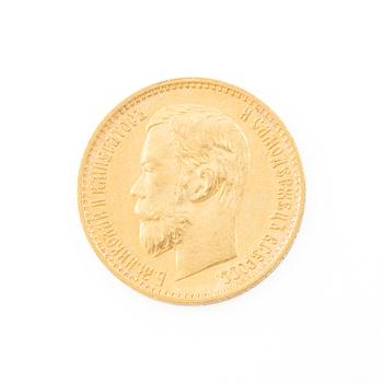 Gold coin, Nicholas II, Russia, 5 Rubles, 1898.