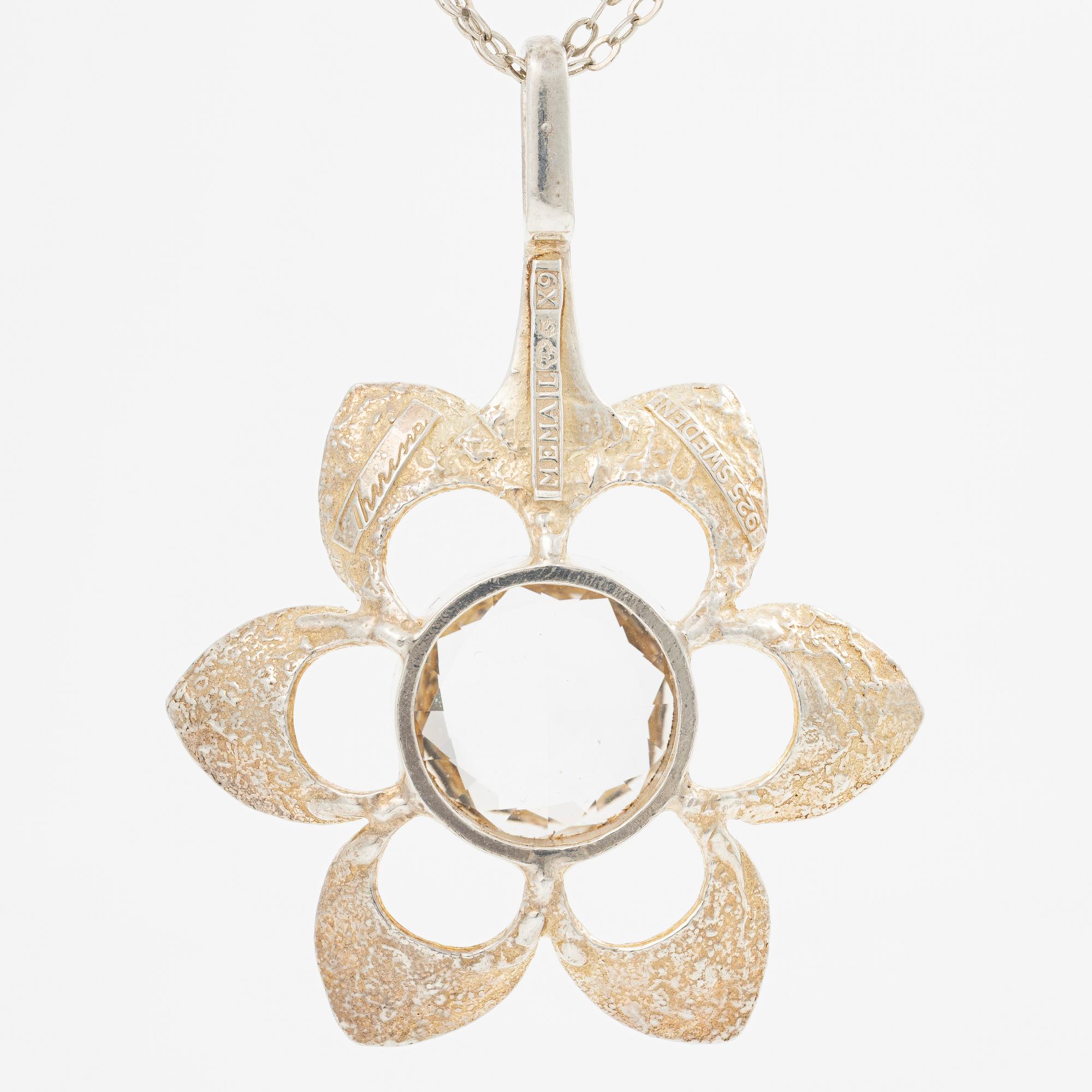 Theresia Hvorslev, Pendant, silver with faceted rock crystal, Lidköping 1972.