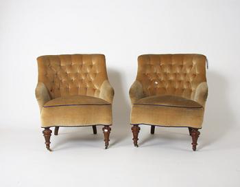 FÅTÖLJER, ett par. Oscarianska, 1800-talets slut.