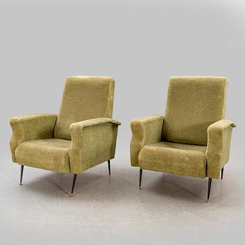 Armchairs, a pair, 1950s-60s, probably Italy.