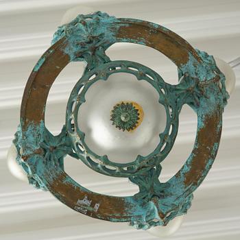 Emy Wahlström, an Art Nouveau chandelier model "5024", Arvid Böhlmarks Lampfabrik, Stockholm, 1910s.