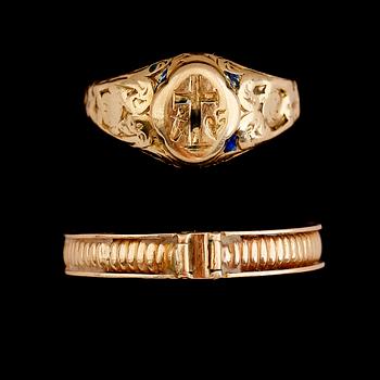 RINGAR, 2 st, 18 k guld, 1843 och 1936. Total vikt ca 4,5 g.