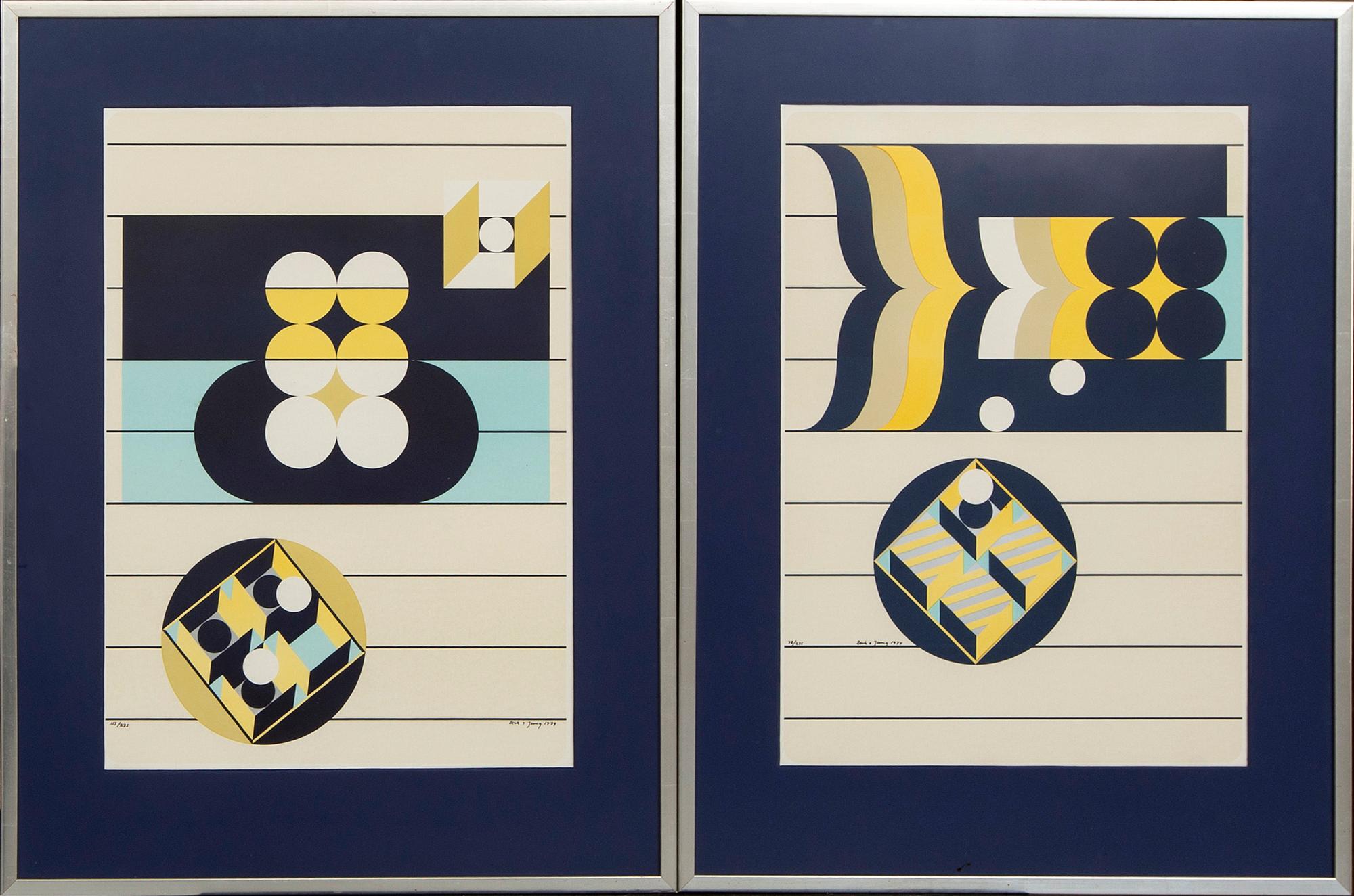 Beck & Jung, two serigraphs in colours signed dated and numbered 78 and 113/125 1974.