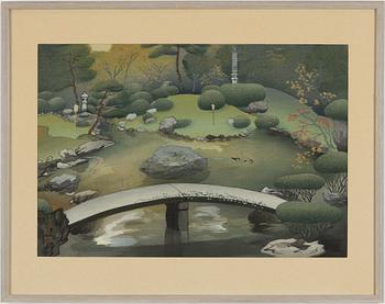 Ohno Bakufu, träsnitt, 'Gardens of Shoren-In Temple in Autumn'.