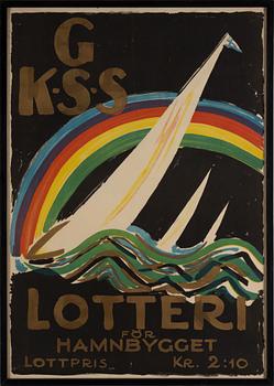 Affischer, 3 st, seglartema. "GKSS" Lotteri", "Kurs på Malmö" samt "Styrman Karlssons flammor".