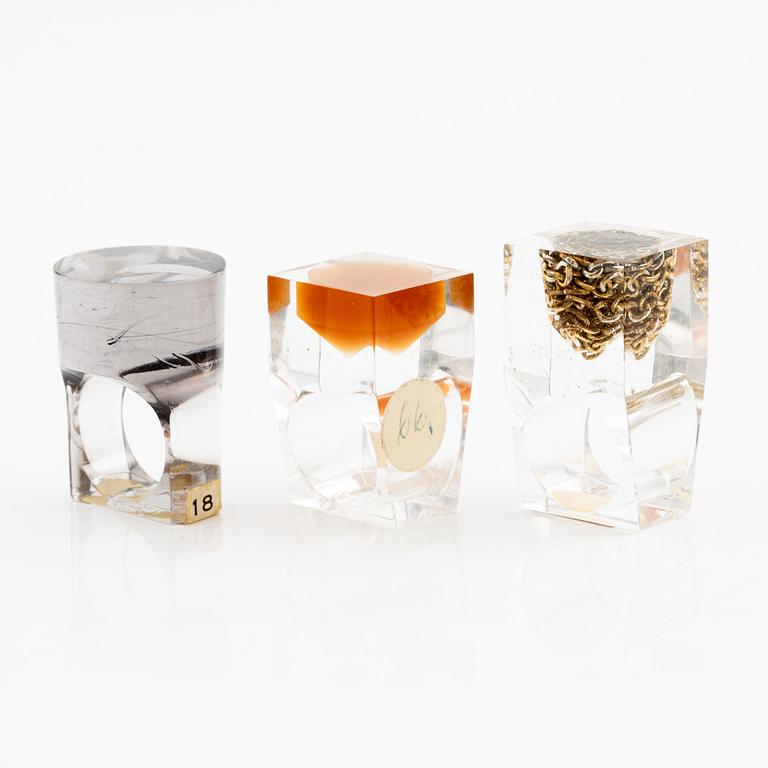 Siv Lagerström, three acrylic rings, 1970s.