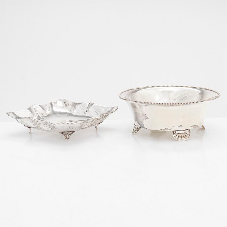 Skålar, 3 st, och dosa, silver, 1930-60-tal.