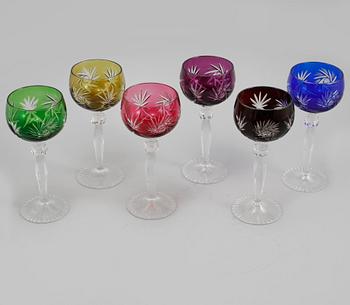 VINGLAS, 6 st, glas, Böhmisk typ, 1900-tal.