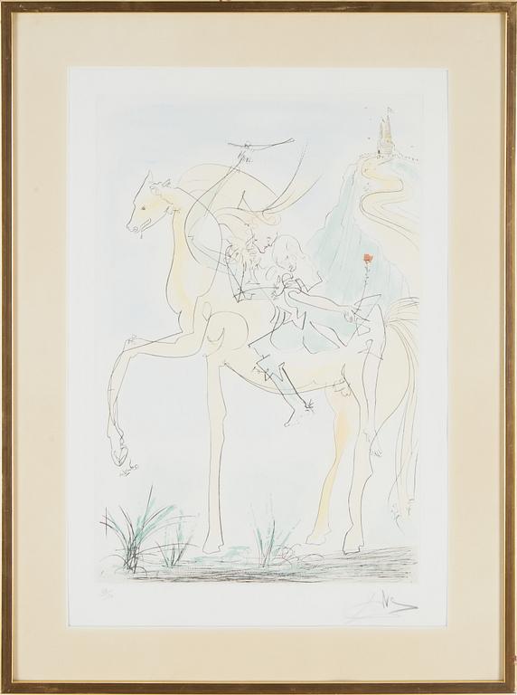 SALVADOR DALÍ, handkolorerad färgetsning med torrnål, sign o numr 124/150.