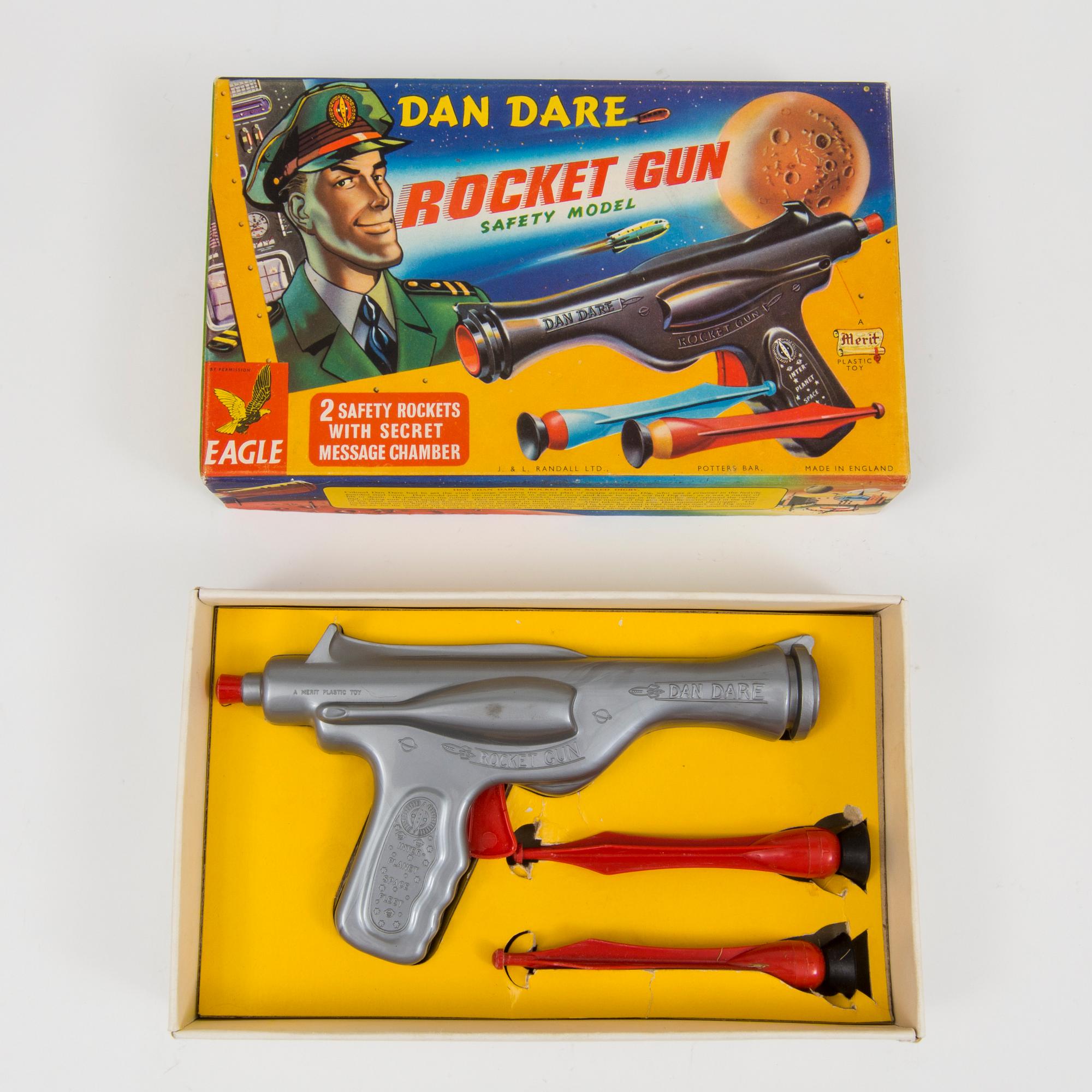 A "Super Sonic Gun" and "Dan Dare Rocket Gun" by Merit Toys, England, 1950s.