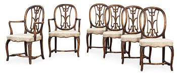 790. An Axel Einar Hjorth set of 4 Swedish Grace chairs and a pair of armchairs, 'Östanå', Nordiska Kompaniet, 1929.