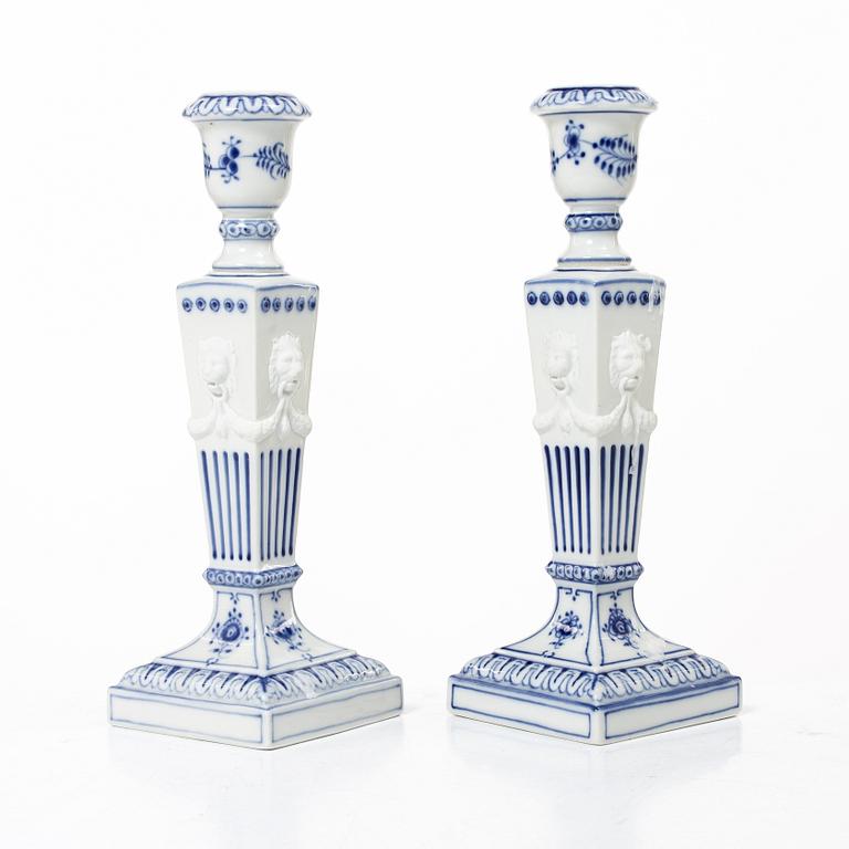 A pair of Royal Copenhagen 'Blue fluted' candle sticks, Denmark, 20th century.