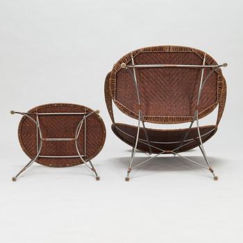 Lounge chair and foot stool, Yamakawa Rattan, Japan, late 20th century.