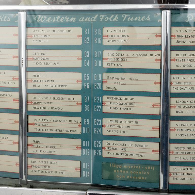 Jukebox, Wurlitzer, modell 2104, Rudolph Wurlitzer Company, North Tonawanda, New York, USA, 1957.