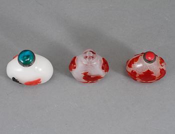 SNUSFLASKOR, 3 st, glas, Kina, 1900-tal.