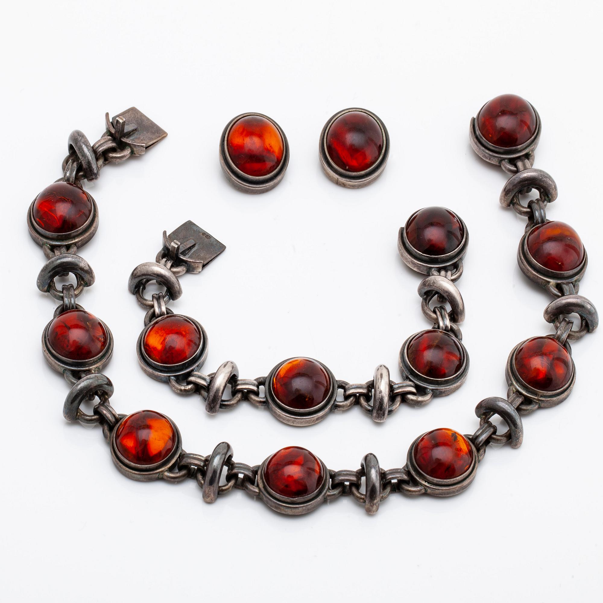 JEWELLERY SET sterling silver and amber approx 18 mm, GDH Denmark.