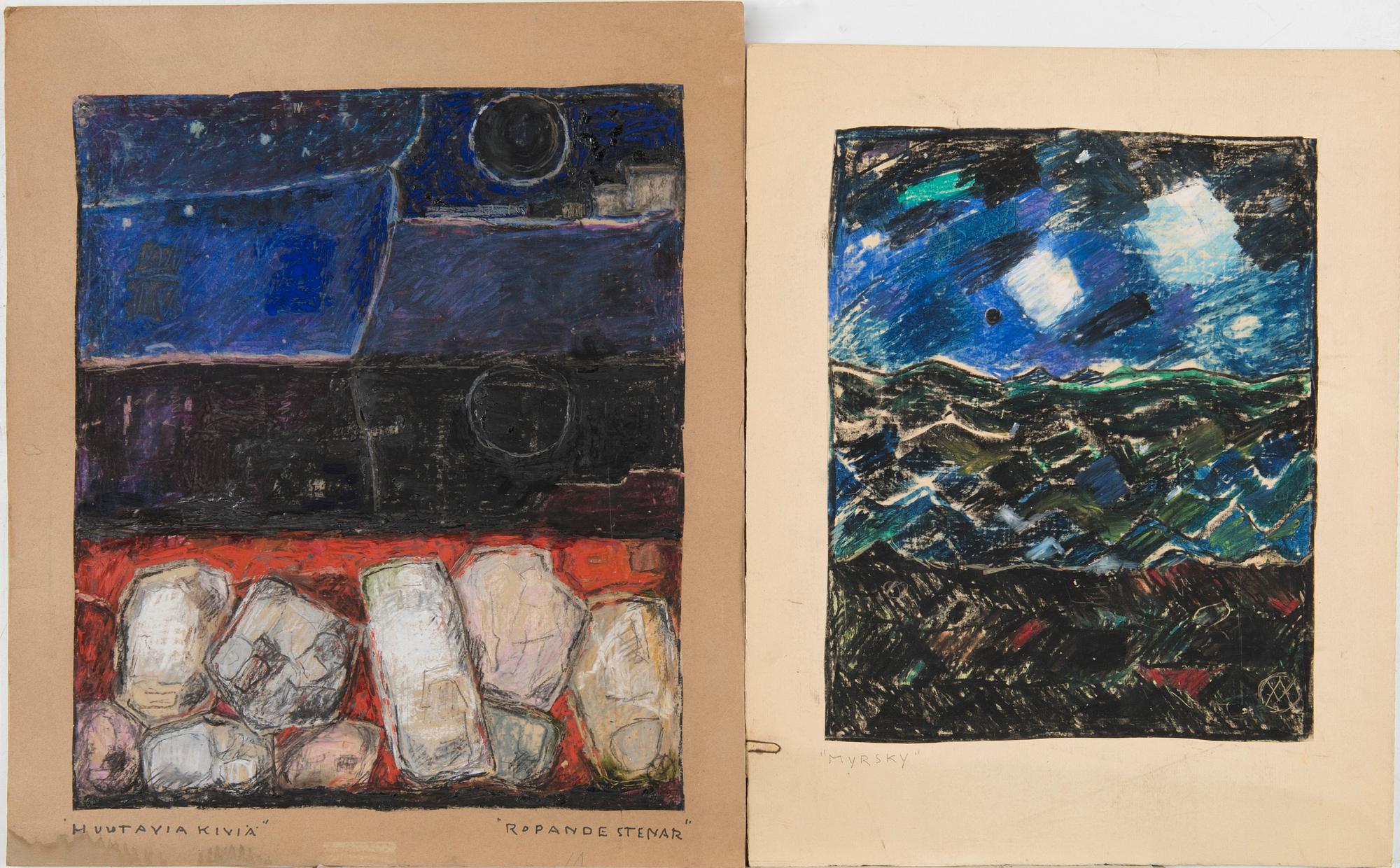 Margareta Ahlstedt-Willandt, originalskisser, 2 st  för rya, blandteknik, signerad.