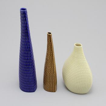 VASER, 3 st, "Reptil", Stig Lindberg, Gustavsberg, 1900-talets andra hälft.