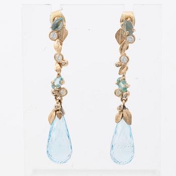 Earrings, Mandelstam, 18K gold with briolette-cut topazes, apatite and brilliant-cut diamonds.