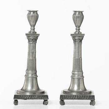 Israel Burman, ljusstakar, ett par, tenn, Stockholm, 1815.