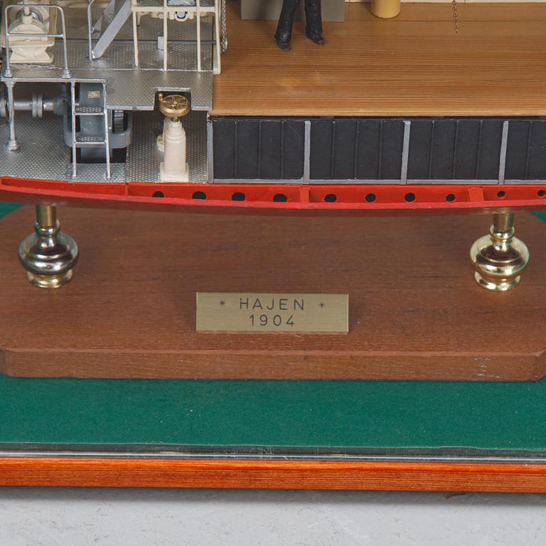 A cut-away scale model of the submarine 'Hajen', 1904, built by Ingvar Lyckhammar 21 st Century.