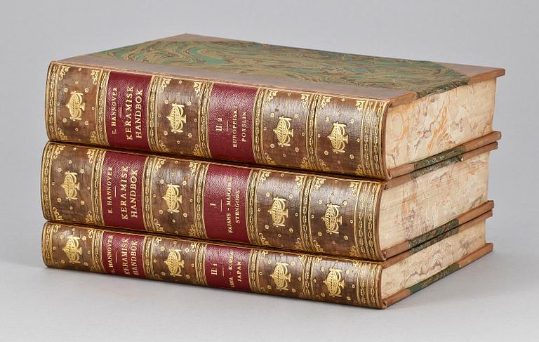 BOKVERK, 3 vol, "Keramisk handbok" av Emil Hannover, Stockholm 1924.
