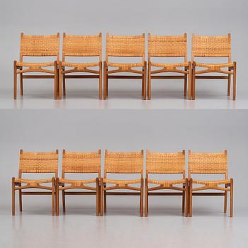 Hans J. Wegner, a set of 10 oak and rattan 'CH31' chairs, Carl Hansen & Son, Denmark 1950s.