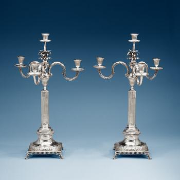 931. A pair of Swedish 18th cenruty silver cadelabra, makers mark of Mikael Nyberg, Stockholm 1793.