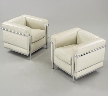 A pair of 'LC2' easy chairs designed by Le Corbusier, Cassina.