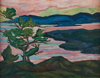 Helmer Osslund, Crimson skies, scene from the High Coast in the north of Sweden.