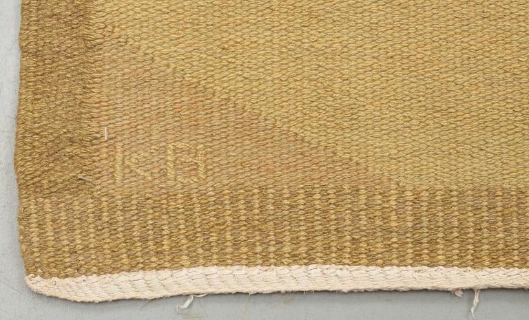 CARPET. Flat weave. 384 x 221 cm. Signed KH.