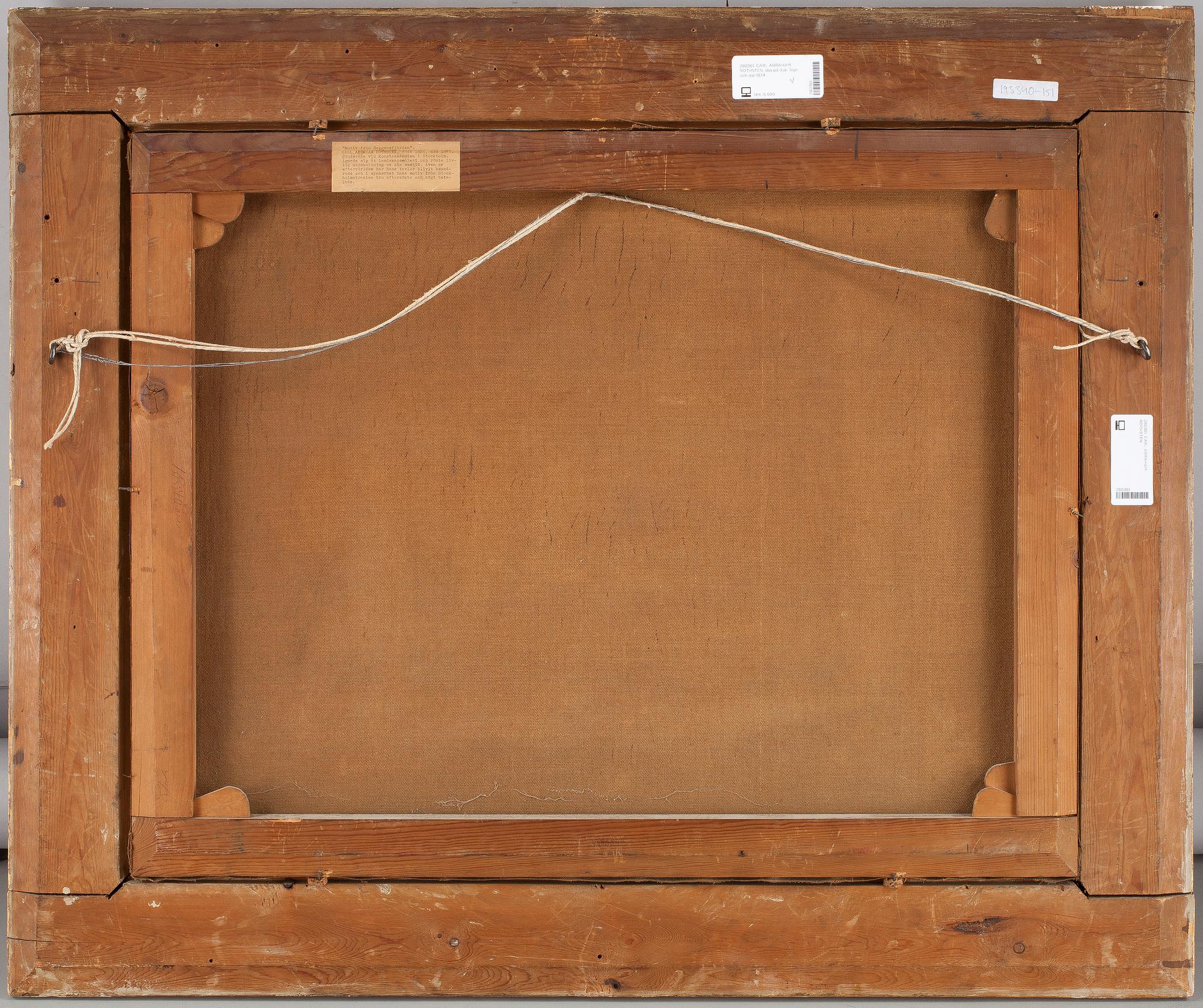 CARL ABRAHAM ROTHSTÉN, olja på duk. Sign och dat 1874.