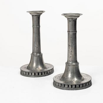 A pair of late gustavian pewter candlesticks attr. to Hans Wicksten (master in Västerås 1782-1810/14).