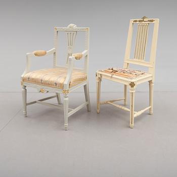 KARMSTOL OCH STOL, gustaviansk stil, 1800-/1900-tal.