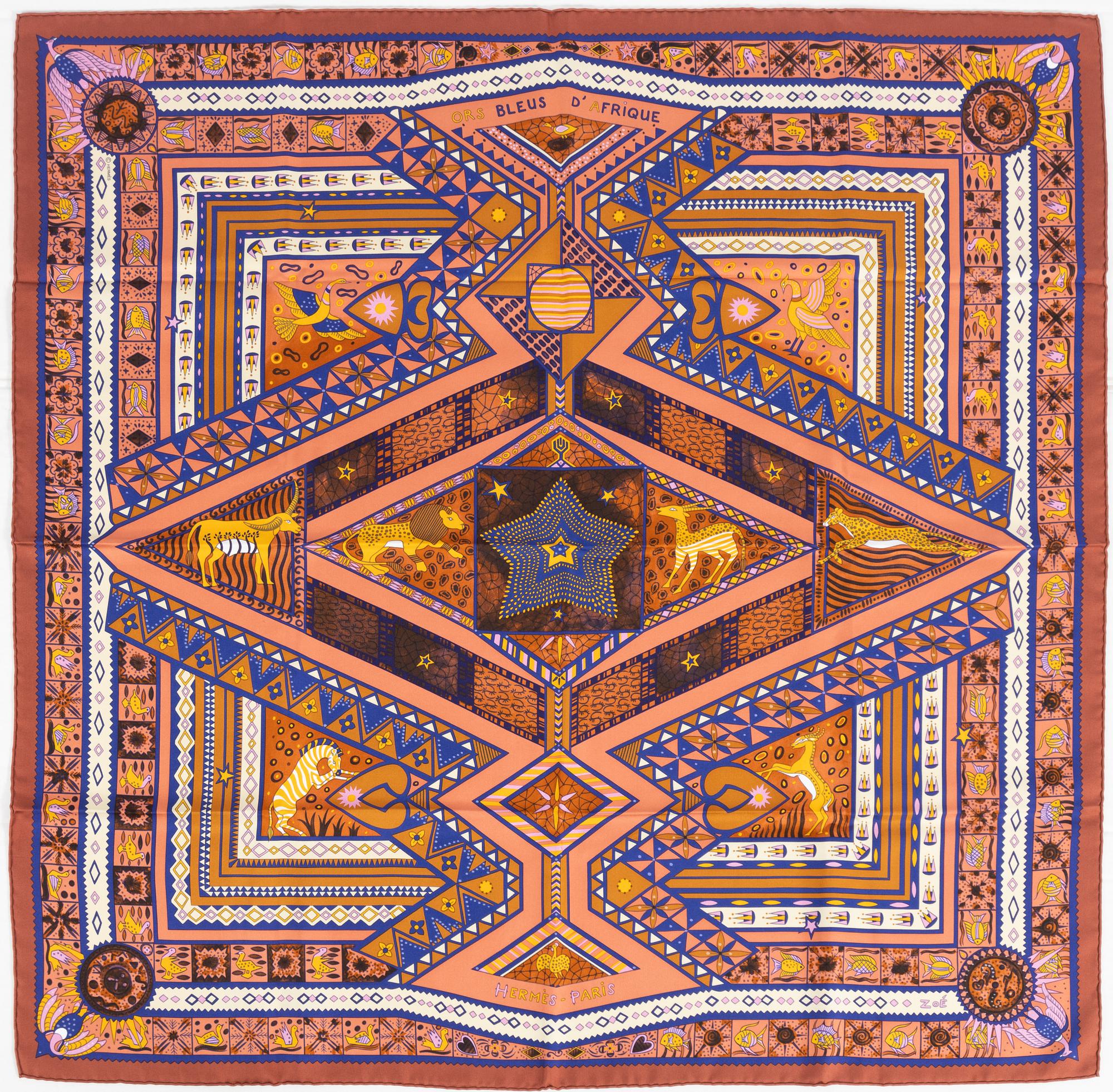 Hermès, scarf, "Ors Bleus D'Afrique".