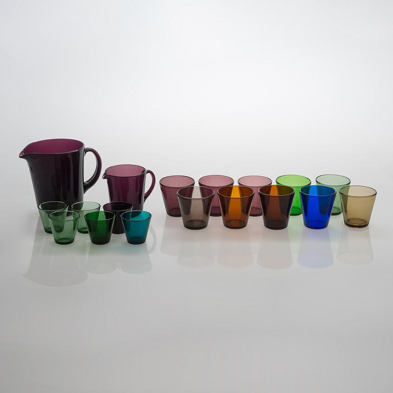 Mid 20th century dinking glasses 10+6 an d two jugs among other Iittala.