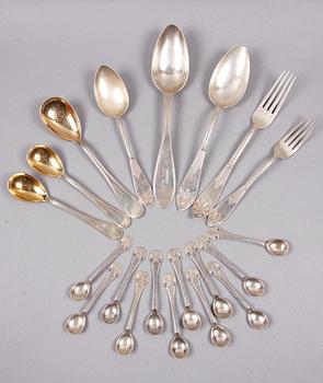 PARTI BESTICK, 21 delar, silver, bla Hans Georg Tillström, Växjö 1819.