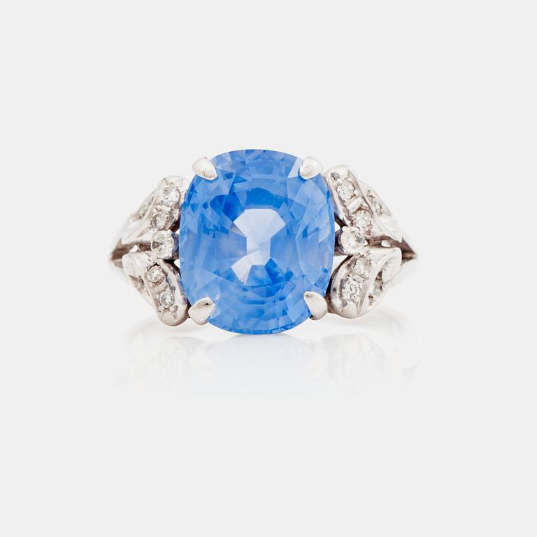 A circa 6.50 ct untreated sapphire (probably Ceylon) and single-cut diamond ring.