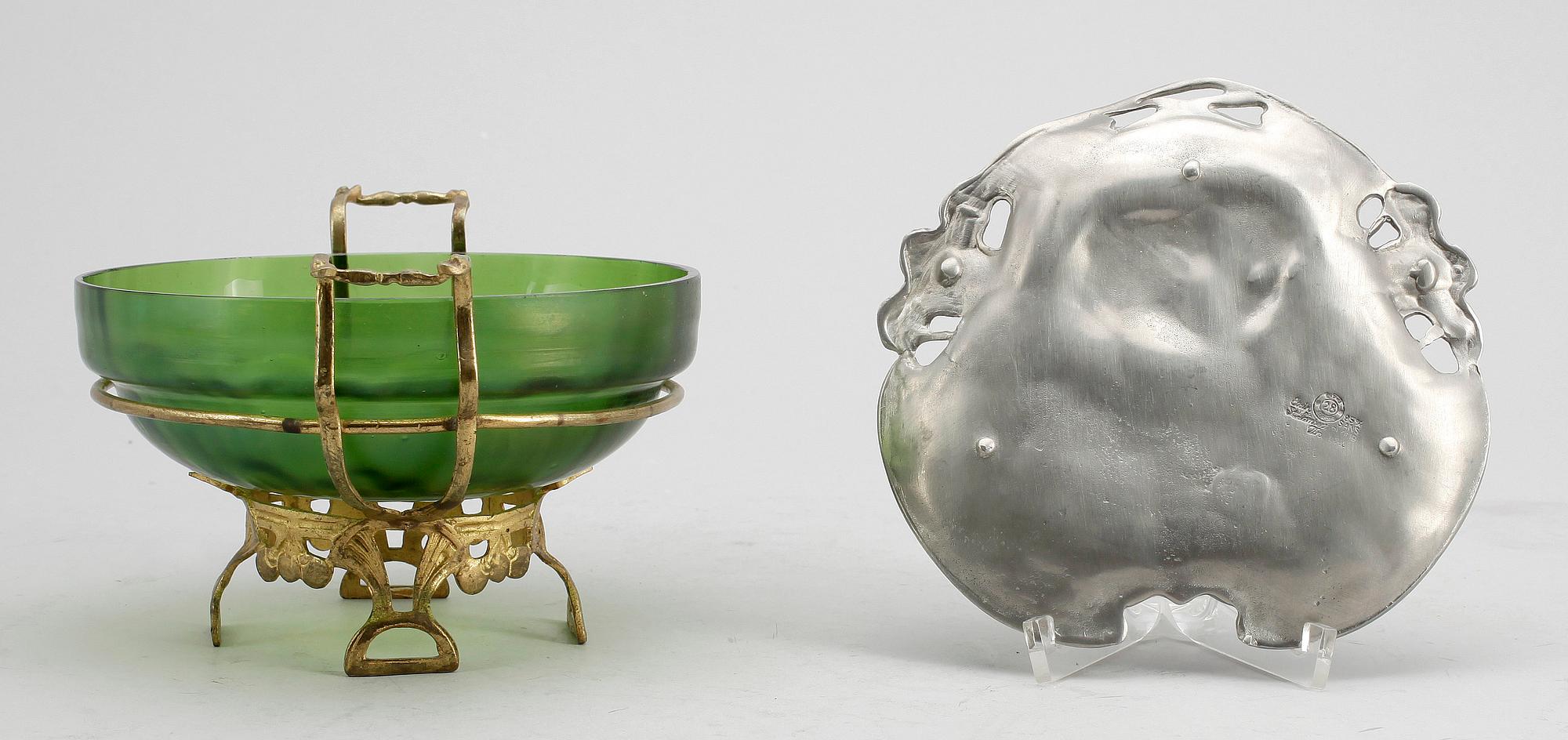 SKÅL samt FAT, glas respektive tenn, jugend, 1900-talets början.